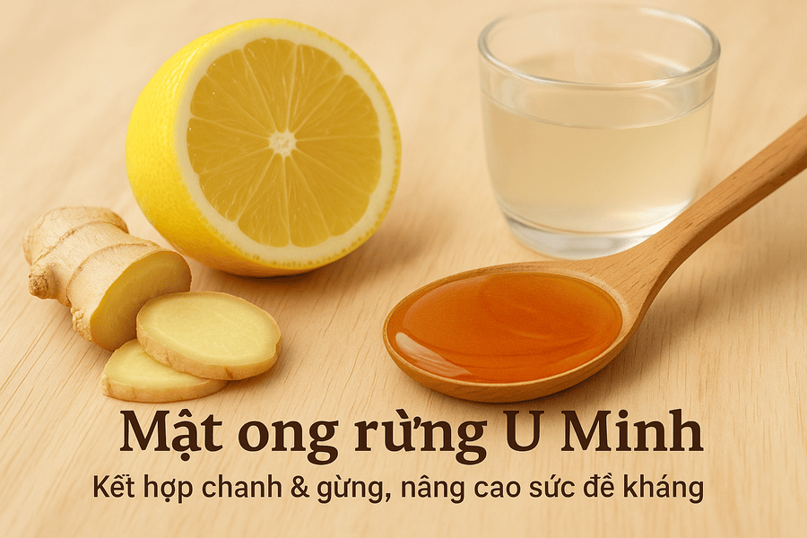 Mật ong rừng U Minh kết hợp cùng chanh và gừng, nâng cao sức khỏe.