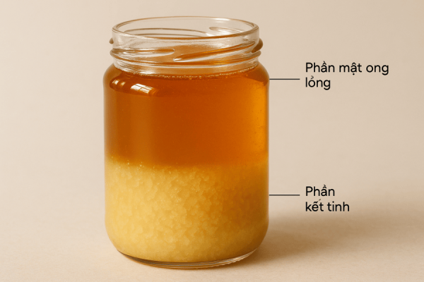 Mật ong rừng bị đóng đường ở đáy hũ, một hiện tượng tự nhiên ở mật ong nguyên chất.