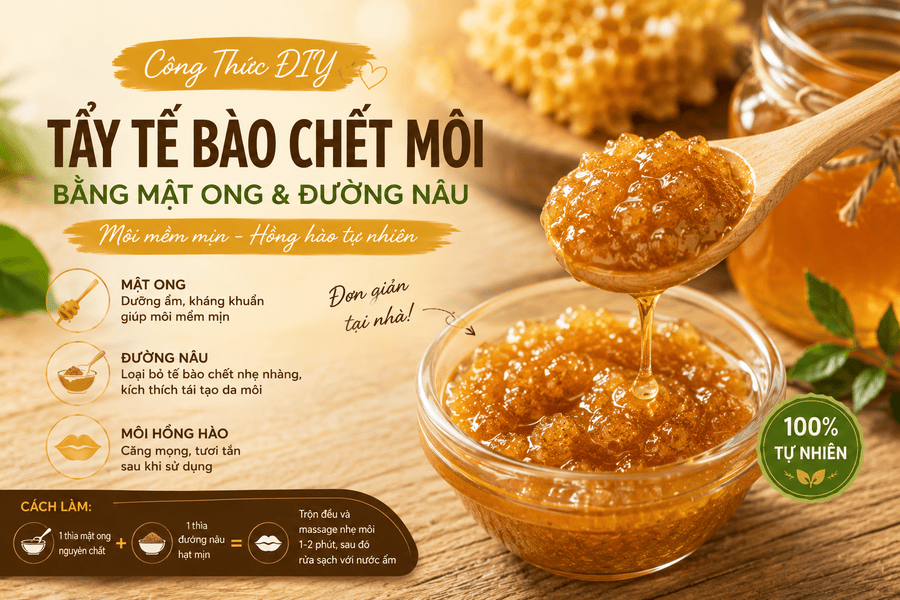 Công thức DIY tẩy tế bào chết môi bằng mật ong và đường nâu tại nhà