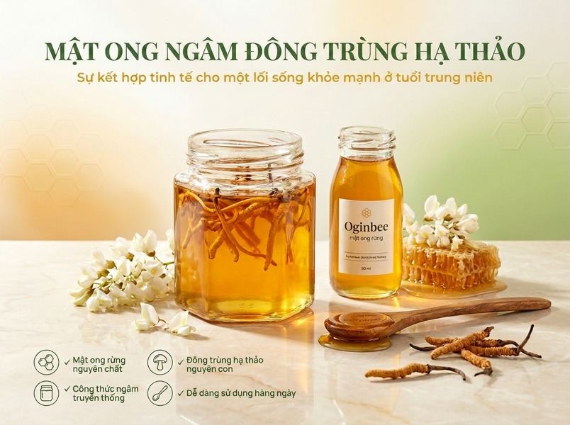 Chống lão hóa tuổi trung niên từ bên trong với mật ong ngâm đông trùng hạ thảo.