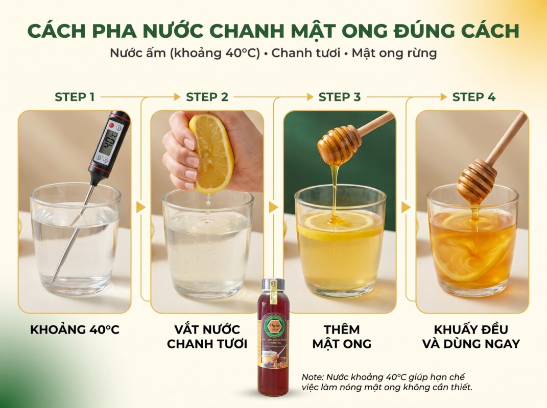 Hướng dẫn cách pha chanh mật ong chuẩn tỷ lệ không làm mất enzyme.